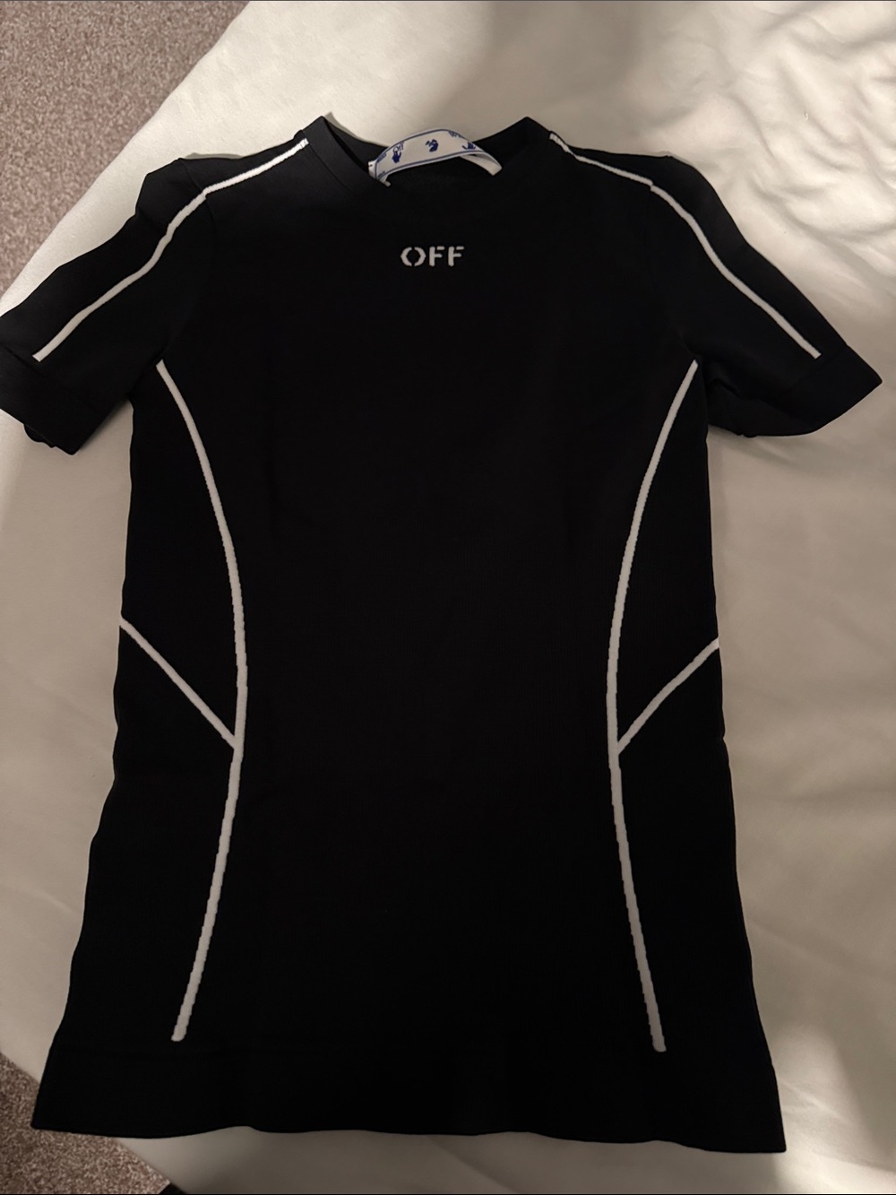 Off-White Black Short-Sleeve Ribbed Tee with White Piping
